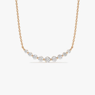 Round Cut Curved Diamond Necklace 14K Gold Ring for Women