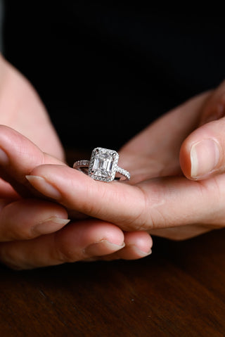 1.50 CT Emerald Cut Halo Diamond Moissanite Engagement Ring