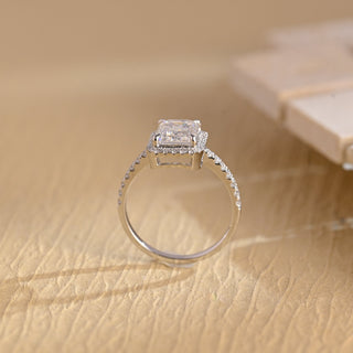 1.50 CT Emerald Cut Halo Diamond Moissanite Engagement Ring