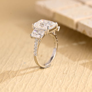 1.50CT Radiant Cut Three Stone Moissante Engagement Ring