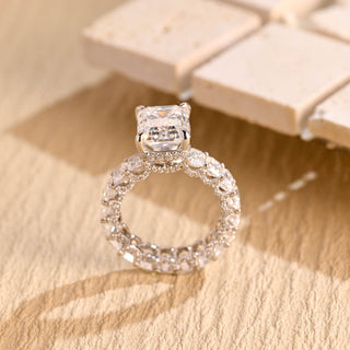 1.50CT Emerald Cut Pave Setting Full Eternity Moissanite Engagement Ring