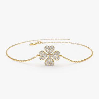 Round Cut Diamond Four Leaf Clover Bracelet for Christmas Gift