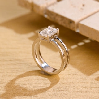 1.0 CT Emerald Cut Unique Solitaire Moissanite Engagement Ring