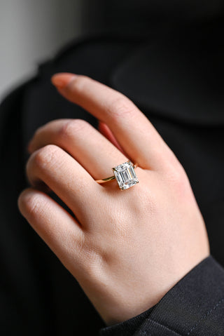 2.50CT Emerald Cut Hidden Halo Moissanite Engagement Ring