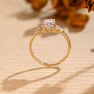 1.0 CT Emerald Cut Cluster Diamond Moissanite Engagement Ring