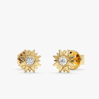 Round Cut Diamond Sunshine Starburst Studs Earrings for Birthday Gift