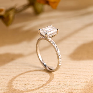 1.0 CT Emerald Cut Hidden Halo Moissanite Engagement Ring