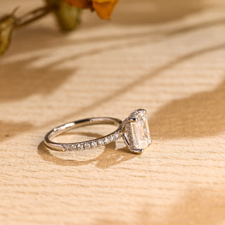 1.0 CT Emerald Cut Hidden Halo Moissanite Engagement Ring