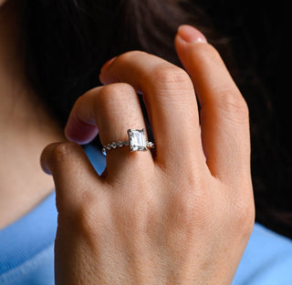 1.50CT Emerald Cut Pave Setting Moissanite Engagement Ring