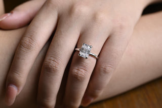 2.0CT Emerald Cut Hidden Halo Moissanite Engagement Ring