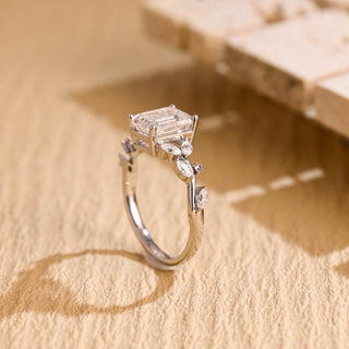 1.50CT Emerald Cut Nature Inspired Moissanite Engagement Ring