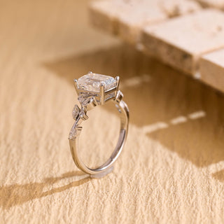 1.50CT Emerald Cut Nature Inspired Moissanite Engagement Ring