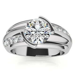 Round Cut Channel Moissanite Men's Diamond Wedding Band  For Her