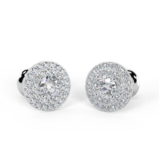 0.6CT Round Cut Double Halo Moissanite Stud Diamond Earrings For Women