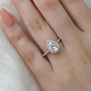 Pear Halo Pave Moissanite Ring With Milgrain Band Ring