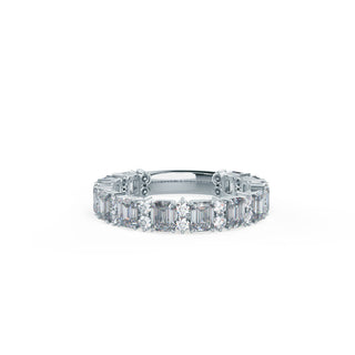 Emerald Cut & Round Moissanite 3/4Eternity Wedding Band