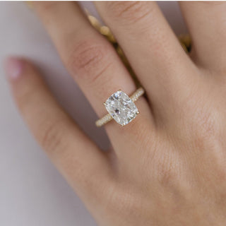 3.2 CT Cushion cut Hidden Halo Moissanite Engagement Ring