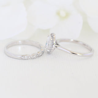 Oval Cut Halo Moissanite Ring With Scalloped Diamond Band Ring