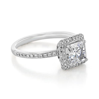 1.5 ct  Princess cut Halo  Moissanite solitaire  Engagement Ring