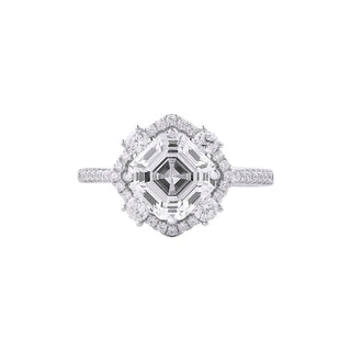 Asscher Diamond Halo Moissanite Engagement Ring