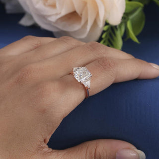 Three Stone Radiant Diamond Moissanite Engagement Ring