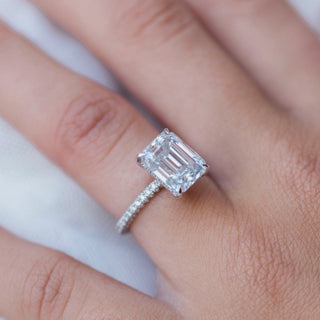 3.25CT Emerald Cut Hidden Halo Moissanite Diamond Engagement Ring