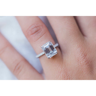 3.25 CT Emerald cut Hidden Halo Moissanite Engagement Ring
