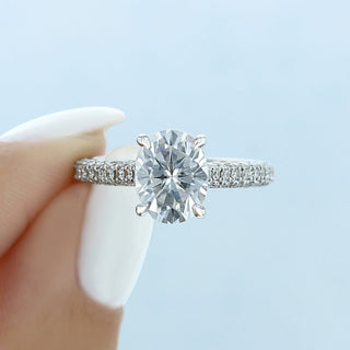 1.5ct Round Cut Moissanite, Hidden Halo Engagement Ring, Pave
