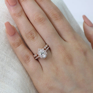 Pear Halo Pave Moissanite Ring With Milgrain Band Ring