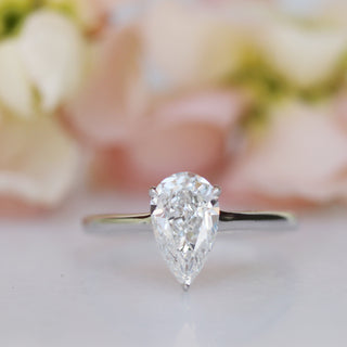 4.0ct Pear Cut Moissanite Diamond Cathedral Solitaire Engagement Ring