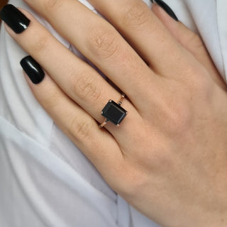 3.9CT Emerald cut Black Diamond Moissanite Engagement Ring