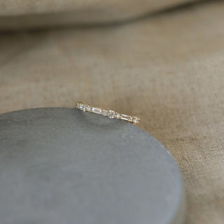 0.60ct Baguette And Round Moissanite Diamond Half Eternity Wedding Band