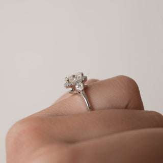 1.20ct Oval Halo Three Stone Moissanite Diamond Engagement Ring