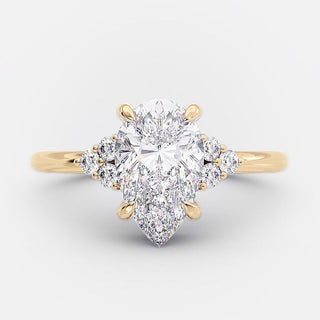 Pear Cut Cluster Moissanite Diamond Engagement Ring in 14K Yellow Gold