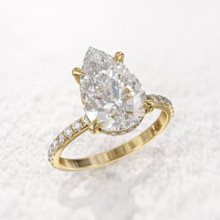 3CT Pear Diamond Hidden Halo Moissanite Engagement Ring