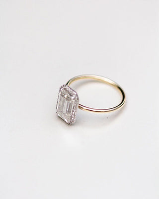 3.0ct Emerald Cut Halo Moissanite Diamond Engagement Ring