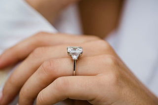 4.1ct Asscher Cut Three Stone Moissanite Diamond Engagement Ring