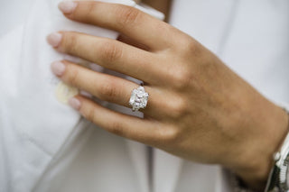 4.1ct Asscher Cut Three Stone Moissanite Diamond Engagement Ring