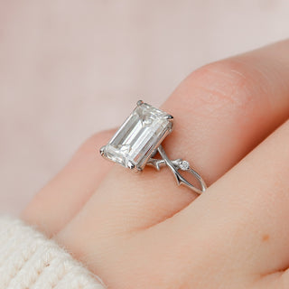 4 CT Emerald Cut Twig Moissanite Engagement Ring