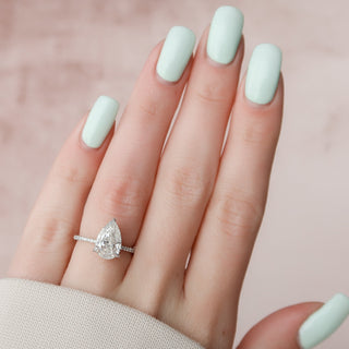 2.50CT Pear Cut Hidden Halo Moissanite Diamond Pave Engagement Ring