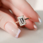 2.0CT Emerald Cut Moissanite Hidden Halo Engagement Ring
